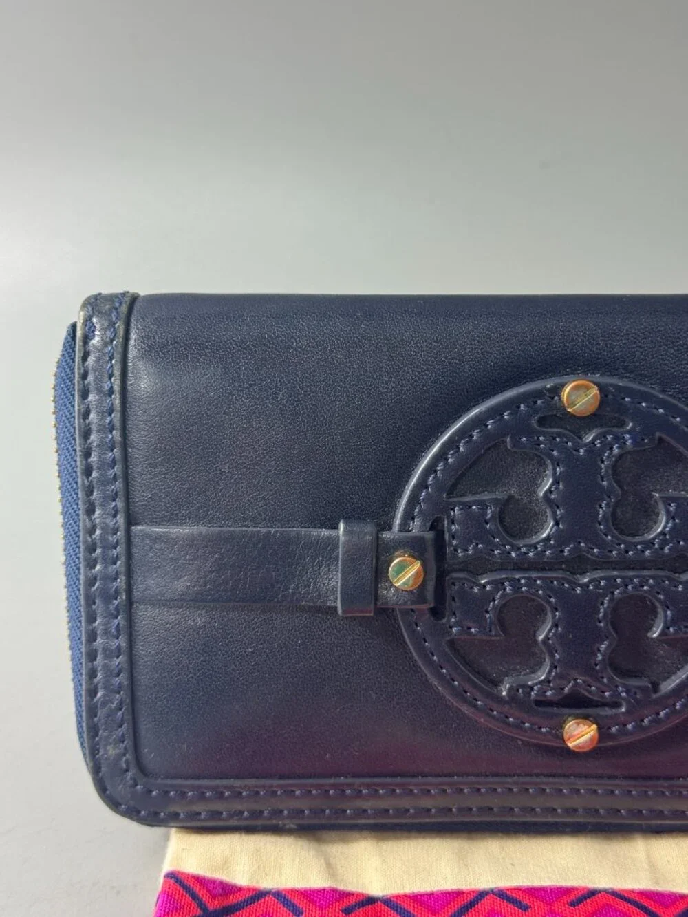 Authentic Tory Burch Navy Blue Leather Zip-around Long Wallet